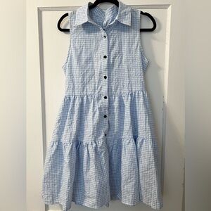 Blue Gingham Sleeveless Button-Down Dress